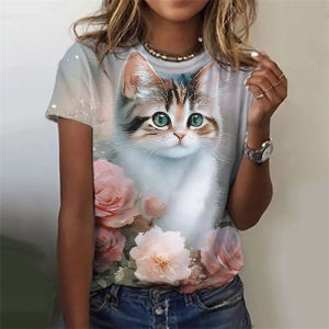 [Local Stock] ZEEMIN New Cat Pattern Womens T Shirt Animal 3D Print Tee Summer Casual O-Neck Short Sleeve T-Shirts Y2k Tops Harajuku Female Clothing