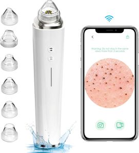 Blackhead Remover Pore Vacuum 【[FDA Certification] 】 WiFi Visible Facial Pore Cleanser with HD Camera Pimple Acne Comedone Extractor Kit with 6 Suction Heads Electric Blackhead Suction Tool