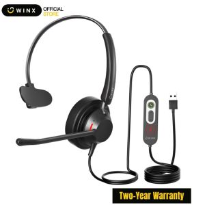 WINX CALL Pro 2 Mono AI Noise Cancelling Headset with wire 3-mic array Online controls quick volume&mute access USB2.0/Type-C connect compatible for Windows macOS & Linux HS113
