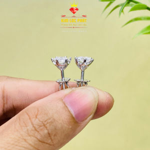 Khuyên tai nam nữ bạc xi bạch kim đính kim cương moissanite Mỹ 100 giác màu trắng từ 5mm-8.1mm kiểm định GRA Bông tai kim cương nhân tạo moissanite bạc mạ vàng trắng Hoa tai bạc thật đẹp - KIM LỘC PHÁT B6CMT100