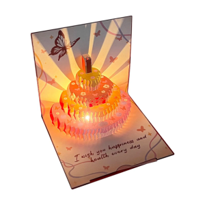Creative 3D Birthday with Popping Up Cake and Butterfly Pattern Light Up Musical Greeting Set for Party Gift