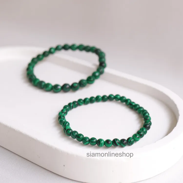MALACHITE หินมาลาไคต์ เลือกขนาดเม็ดหินได้ (4-16 มม.) หินแห่งการเดินทาง สร้อยข้อมือหินแท้