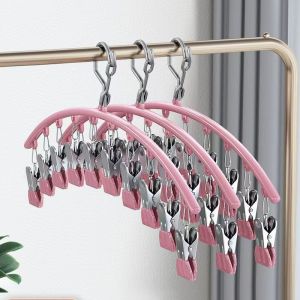 Clothes Hanger Dryer Windproof Stainless Steel 10 Clip Laundry Drying Rack Hanger Clips Socks Dryer Hanger for Underwear Bras Baby Clothes Multifunctional Non-Slip Hanger With Clips