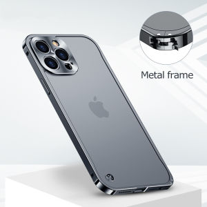 Luxury Metal Frame Lens Protection For iPhone 16 15 14 13 12 mini 11 Pro Max Aluminum Phone Case For iPhone 11 Matte Translucent Back Cover Casing