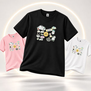 Cat Sticker Graphic Crew Neck Short Sleeve Casual T Shirt for Men OM308