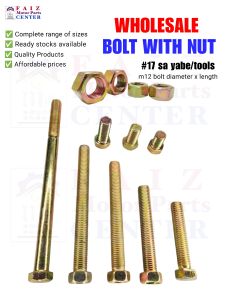 BH.12x60mm (#17 sa yabe/tools) GOLD PLATED HEXAGONAL BOLT WITH NUT (Tetanized Zinc Plated)