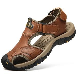 Summer Sandals Leather Outdoor Mens Beach Shoes Luxury Breathable Casual Sandal Man Wading Shoes Non-slip Wide lining Slippers2026