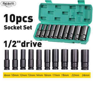 REAIM Socket Set 10Pcs 1/2 Inch 8-24MM Mata Shock Set Extension Impact