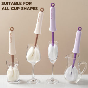 HoneyLion - 2-in-1 Push Pull Squeeze Cup Brush 31cm Long Handle Sponge Bottle Cleaner Straw Detail Brush No Dirty Hands