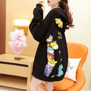 B66 เสื้อแขนยาวฮู้ดแฟชั่น Oversize (อก 50-64 นิ้ว) ฮู้ดเขากวาง สกีลลายฮิปโปหน้า-หลัง ไม่มีกระเป๋า ผ้าคอตตอล ผ้าไม่ยืดผ้าไม่หนา สินค้าพร้อมส่งในไทย