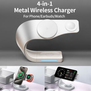 4 in 1 Wireless Charger Metal Shell Magnetic 15W Fast Charging Station Stand for iPhone 12-17 Mobile Phones  Airpods Apple Watch