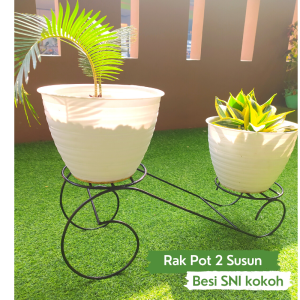 HK Rak Pot Bunga Susun 2 Standing Pot Tanaman Hias bahan besi kokoh murah