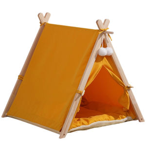 Nordic Style Pet Tent Cat Dog House Bed Indoor Teepee Washable Wood Frame Puppy Kitten Nest Mat
