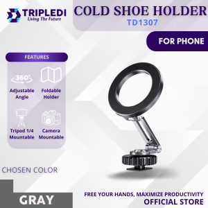 TRIPLEDI Phone Holder Magnetic 8 inch Portable TD1307 Camera Cold Shoe Extension Arm Tripod Travel Stand Aluminium 1/4 Screw Foldable Multi Interface For Samsung iPhone Xiaomi Android IOS