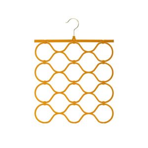 BG9T Foldable Rattan Weave Scarf Hanger Space-Saving Anti Slip Clothing Hanger Tie Rack Portable 18 Rings Iron Display Rack Shawl Tie Belt Pants