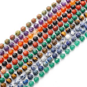 8/10mm Top Quality Faceted Gemstone Beads Turquoise Amethyst Amazonite Lapis Jade Jasper Agate Quartz Tiger Eye Natural Stone Beads 15inch Strand For DIY Making Bracelet Necklace Jewelry Accessories