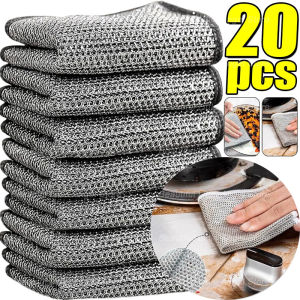 20 / 5 cái Dây thép dày Làm sạch Vải không trầy xước Hai lớp Sắt sợi nhỏ Lưới rửa bát đĩa Giẻ lau nhà bếp2026