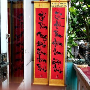Câu đối tổ tiên. Đối  lụa kích thước 30cm x 160cm. Quà tặng ông bàcha mẹbạn bèđối tác. Quà tết