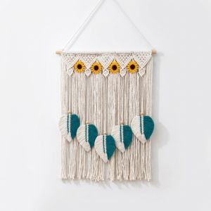 ZSDN MALL Hoa Hướng Dương Thảm treo tường Lá nhiều màu Dệt Tranh treo tường Macrame Trang trí nhà theo phong cách Bắc Âu. Trang trí Thảm treo tường hình lá cây Phòng khách