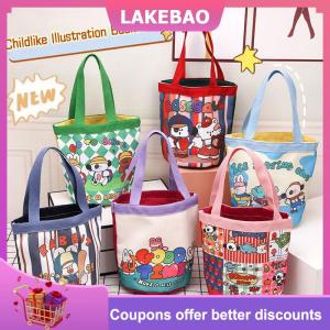 【LAKEBAO】 Bình thường vải xô Túi tote phụ nữ túi xách phim hoạt hình in ăn trưa Túi shopper túi trường Túi