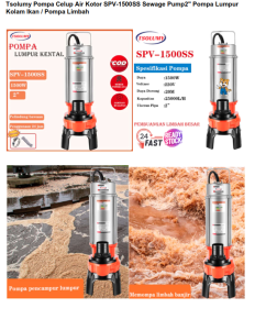 Pompa Celup Tsolumy SPV-1500SS Kapasitas Besar 2 Inch untuk Kolam Ikan dan Limbah