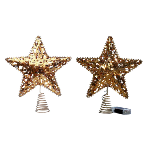 28cm Gold Sparkling Star Tree Top for Christmas Tree Ornament Glowing Hollowed Metal Star Christmas Tree Top Decoration