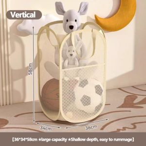 Foldable and Collapsible Mesh Storage for Laundry Toy Organizer Pop Up Hamper with Wide Opening and Side Pocket