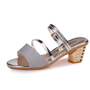 Korean version of womens thick open toe sandals with one shoe and two thick heel flip-flops