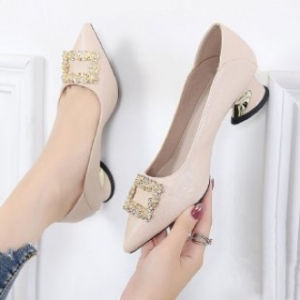[Free Shipping] High Heels Soft Leather Thin Heels Pointed-Toe Shoes Suitable For Interviews And Work Formal Wear Black Mid-Heel Commuting Shoes