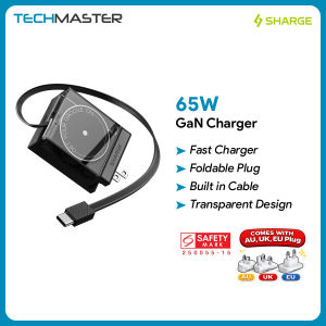 Shargeek/Sharge S4 65W GaN Charger – Transparent Foldable Dual-Ports with Built-in USB-C Cable Fast PD 2.0 Charging Compact & Travel-Ready