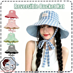 Korean INS-Style Reversible Bucket Hat Summer Wide-brimmed Lace-up UV Protection Hat Fashion Fisherman Hat