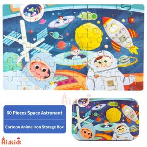 [SG Seller]Multicartoon Wooden Kid Jigsaw Puzzle with Metal Tin  Portable Storage Educational in Training Toy Gift