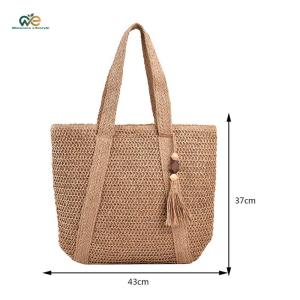 Hand-Woven Handbags Summer Straw Woven Bag Fashion Handmade Simple Large Capacity with Tassel Pendant Shopping Handbag Tote [Winnereco Lifestyle]