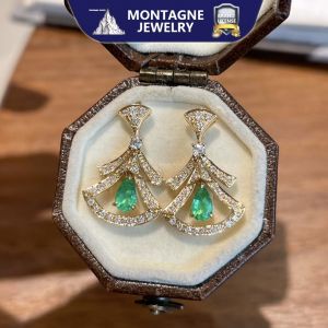 Montagne Jewelry 18k Pure Gold earrings for women Diamond Inset Elegant Design Fine Jewellery Natural 0.36 Carat Emerald Earrings