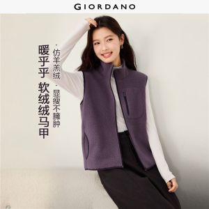 Giordano Beau Monde Women Faux sherpa fleece stand collar multi-pocket vest Free Shipping 13376793