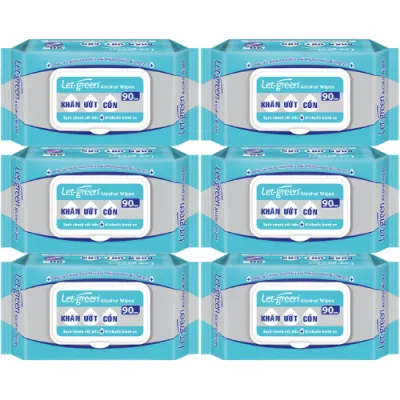 Combo 6 Bao Khăn Giấy Ướt Có Cồn Let-green 90 miếng/bao