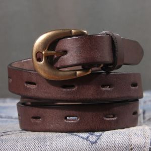 Retro Genuine Leather Womens Belt Pure Copper Button Western Cowboy Style Luxury Brands Jeans Belt Fashion Luxury Women Belt2026