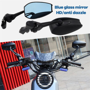 Motorcycle Aluminum Rear View Side Mirror Handle Bar End Side Mirror Universal Rear View Mirror 1Pair Full Adjustable Blue Lens