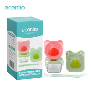 ECENTIO Food Container Baby Kaca 3pcs Set Mini Kotak Tempat Makan Glass free Sendok Silikon 120ml+140ml+140ml