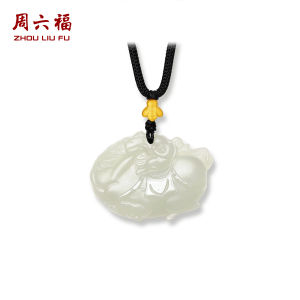 ZHOU LIU FU 周六福 สร้อยคอทองคำ 99% 24K สร้อยคอหยก Real Green Jade White Jade Zodiac Horse Pendants 65-75CM Y0420971/Y0420972