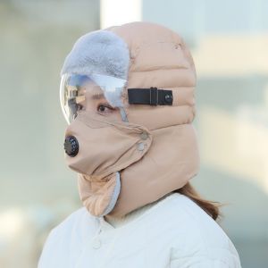 OQEWPI หนาขึ้น หมวกคลุมแบบเต็มหน้า กันลม อบอุ่นและอบอุ่น หมวกป้องกันหู 5 in 1 ขี่มอเตอร์ไซด์ หมวกแว่นตาฤดูหนาว ชายหญิง