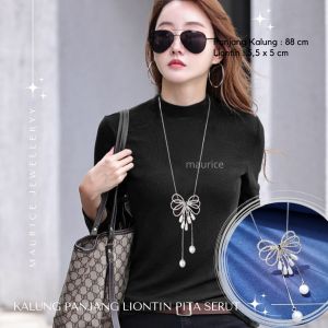 Maurice Jewellery Kalung Panjang Wanita Hijab Liontin Pita Diamond Rumbai Kalung Hijab Serut