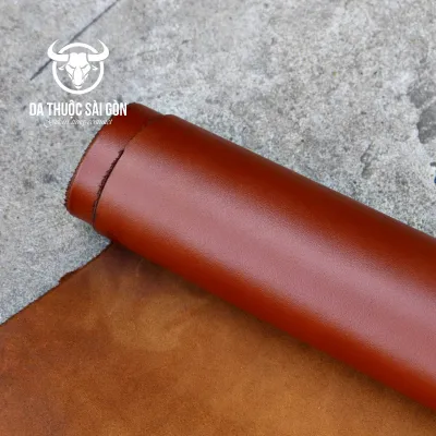 Da bò nappa cao cấp màu nâu bò thương hiệu Da Thuộc Sài Gòn chất da đanh dẻo độ dày 1.6 mm - 1.8 mm phù hợp may túi xách ví da giày dép