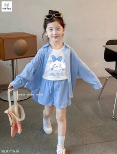 [HỎA TỐC] Set Melisa 3 chi tiết mùa hè áo sơ mi áo thun Cinnamoroll quần ngắn hè cho bé gái