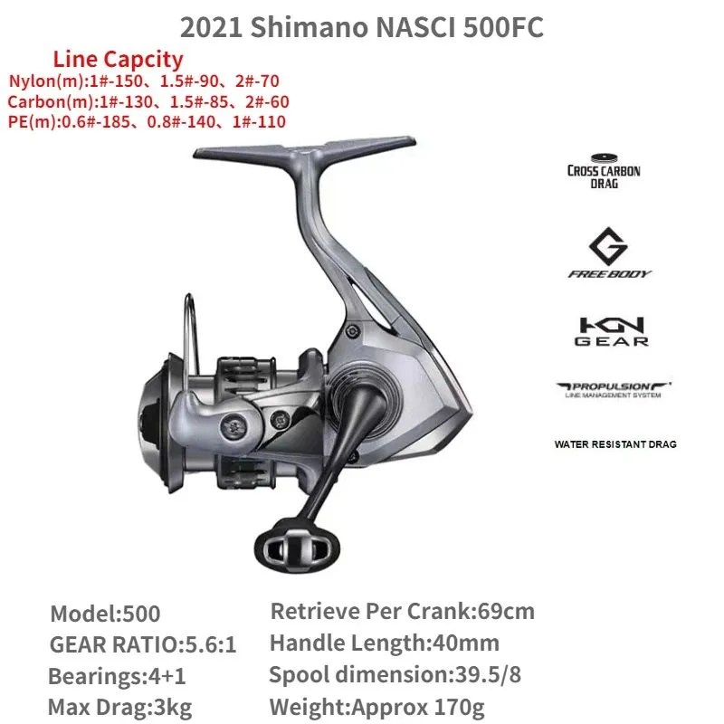 2021 Shimano NASCI FC 500 C2000 2500 2500HG 2500SHG C3000 C3000HG 4000  4000XG C5000XG Spining Fishing