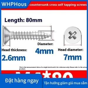 WHPHous 5 10 cái M4 kéo dài đầu phẳng khai thác gỗ dài vít thép không gỉ chéo countersunk đầu tự khai thác vít