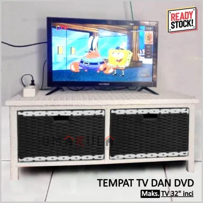 Lemari Rak Rotan Sintetis 2 Laci Buffet Bufet Meja TV Ruang Tamu Serbaguna Minimalis Murah Terbaru