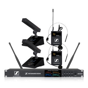 Sennheiser SKM9400 UHF 4-Channel Wireless Mic Kit | Auto Scan Lavalier Bodypack Short Gooseneck Conference Mics for Ceremony & Speech