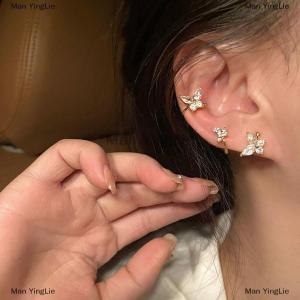 [COD] Man YingLie 1Pair Shinning Zircon Big Small Butterfly Ear Clip Earrings No Ear Cuff Women Ear Wrap