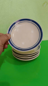 Set 5 Dĩa mộc chỉ xanh loại nhỏ  12 cm ( gốm sành)